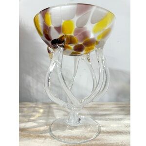 Vintage Krosno Jozefina Confetti Glass Candy Dish Bowl Decor Jellyfish Design